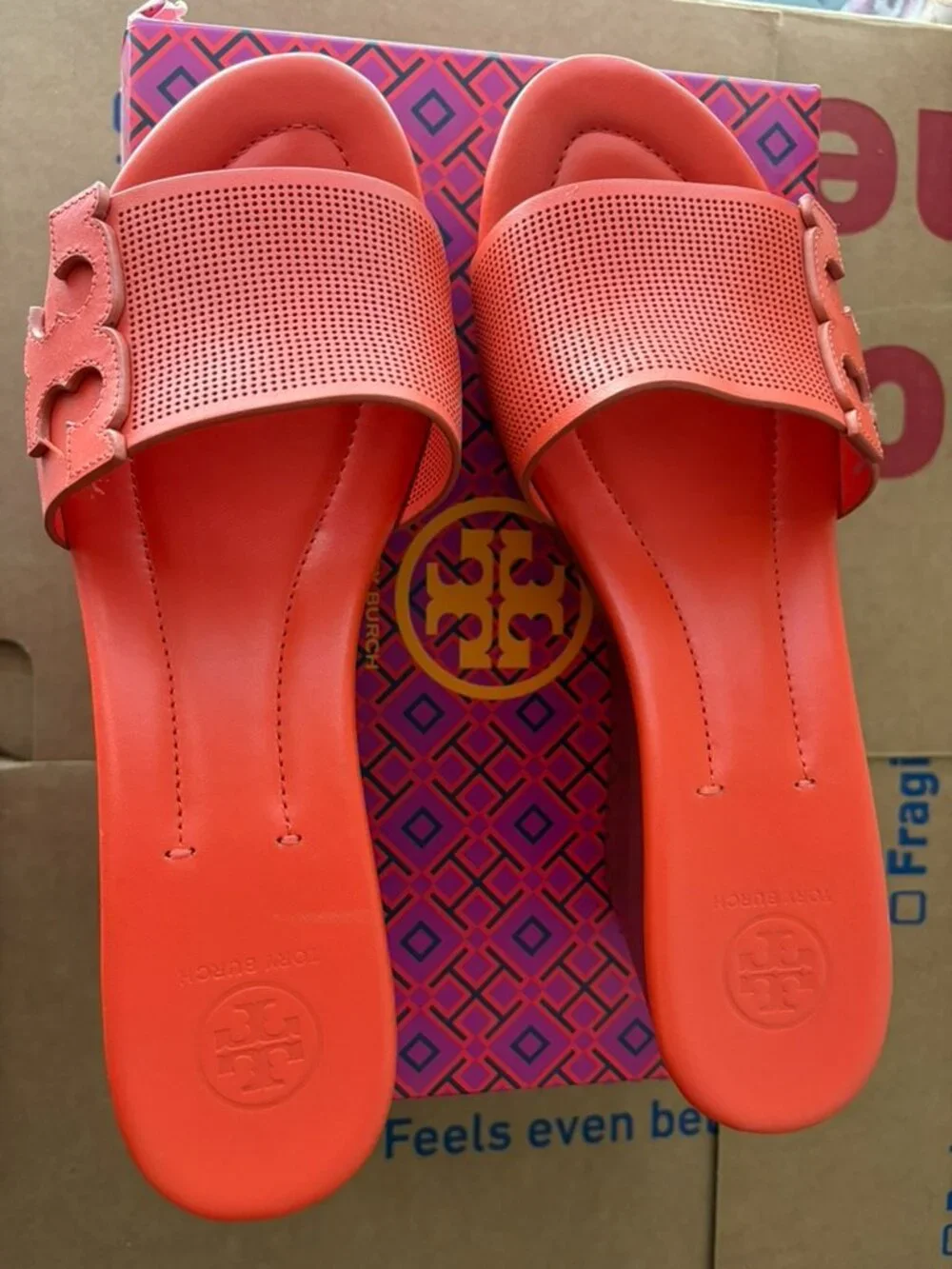 Tory Burch Ines 80mm Wedge Slide Sandals - Bright Orange